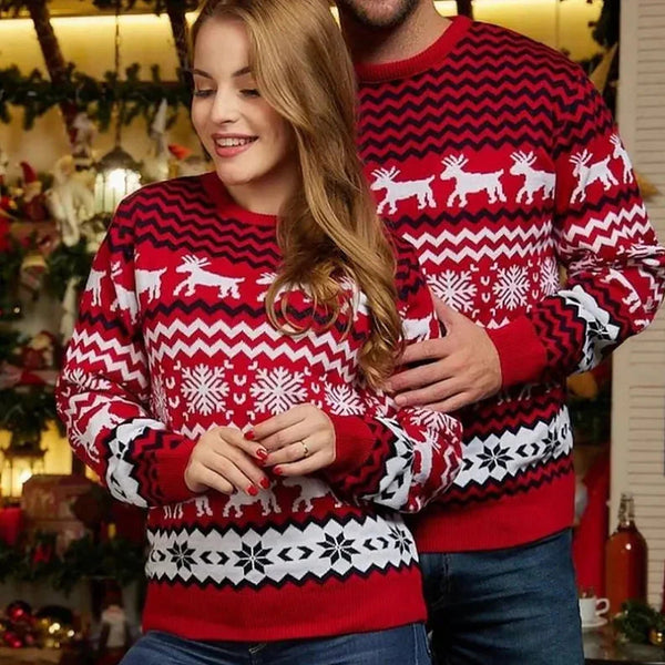 Weihnachtspullover - Unisex mit norwegischem Wintermuster und Rentieren