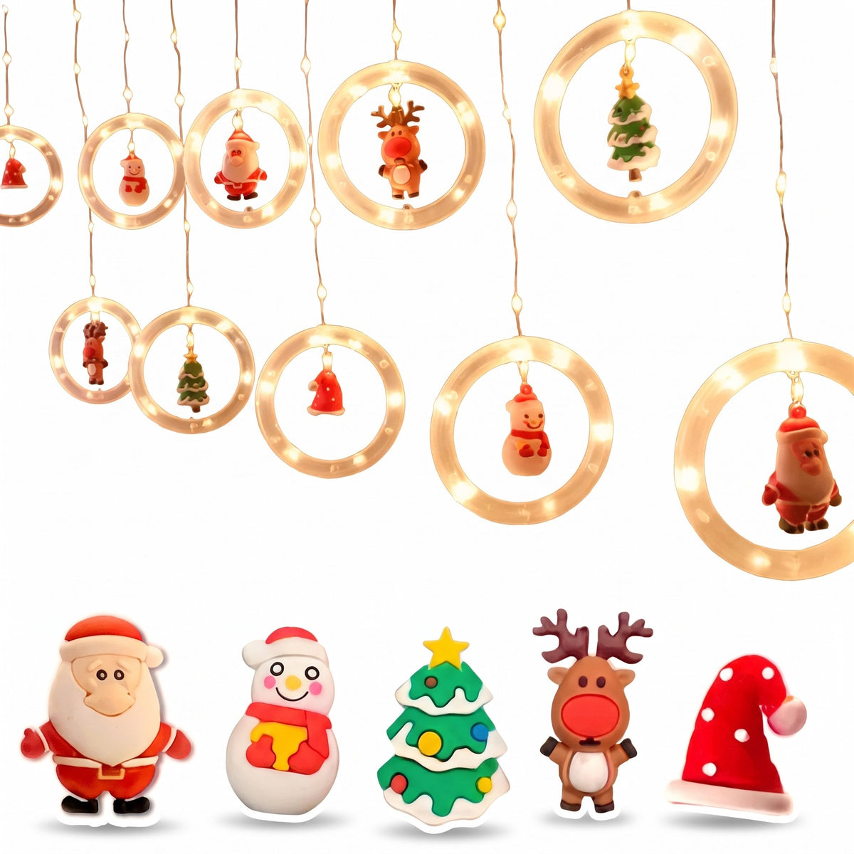 Kerstverlichting Binnen - LED Lichtslinger met Ringen en Kerstfiguren, 3 Meter