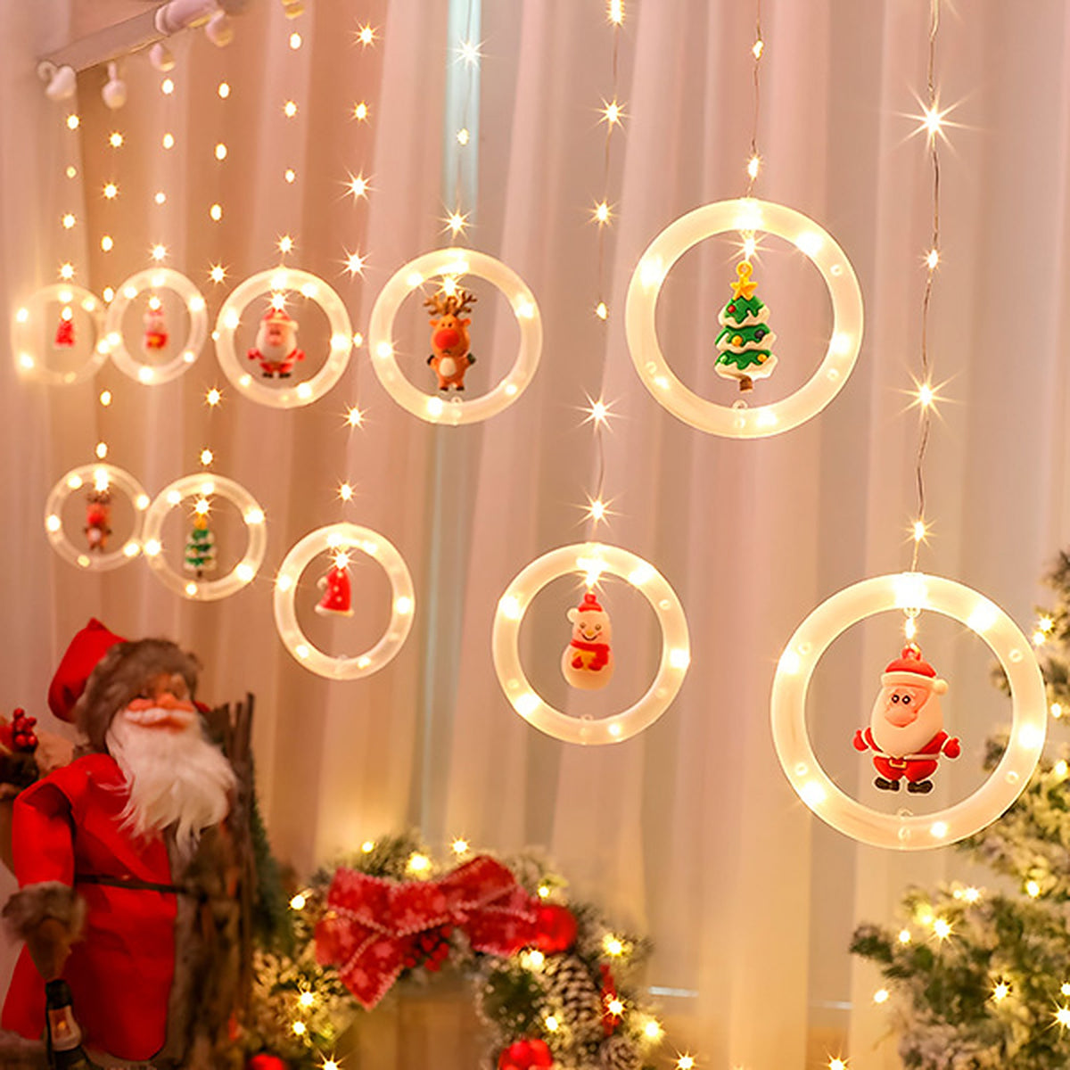 Kerstverlichting Binnen – LED Lichtslinger met Ringen en Kerstfiguren, 3 Meter (4)