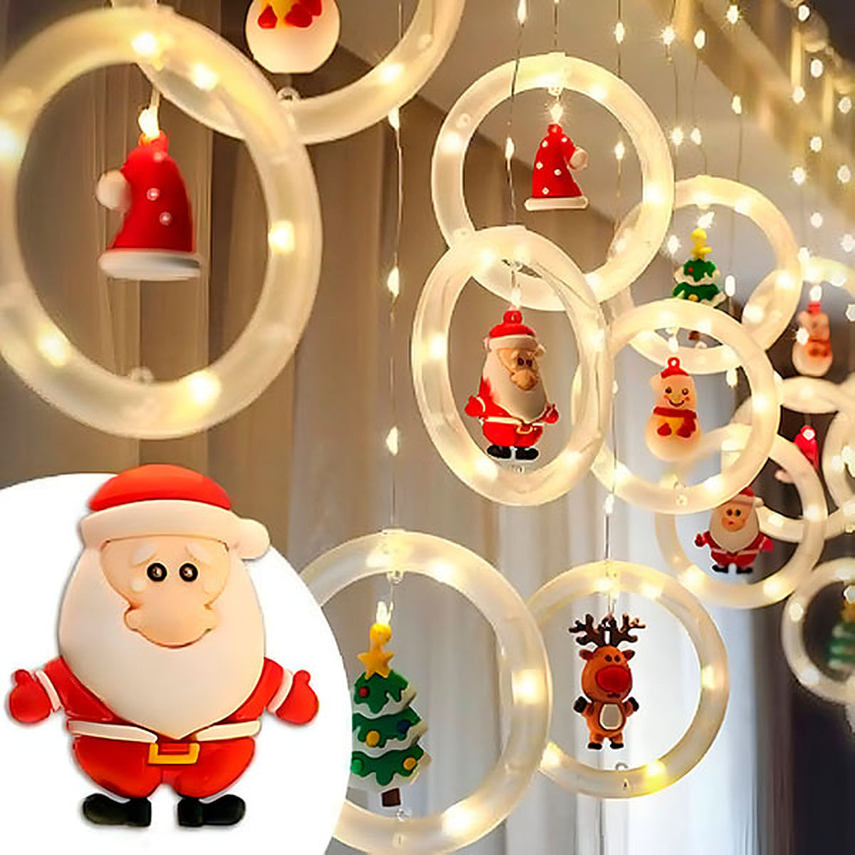 Kerstverlichting Binnen – LED Lichtslinger met Ringen en Kerstfiguren, 3 Meter (6)