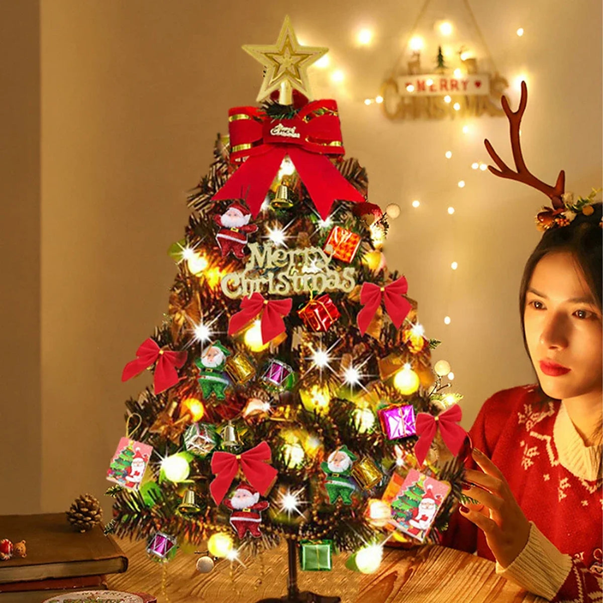 Kleine Kerstboom met Verlichting – Versierd Tafelmodel van 50 of 60 cm (4)
