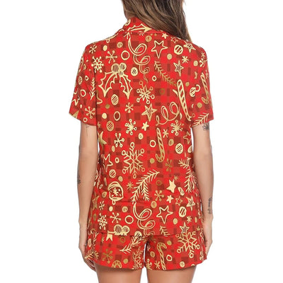 Korte Pyjama Dames – Rode Kerstset met Blouse en Short (6)