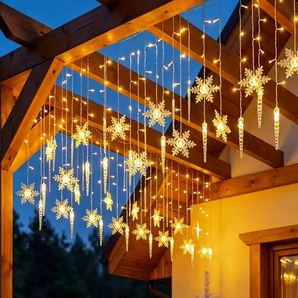 Fényfüggöny - 100 LED-es hópehely és jégcsap USB-ről vagy elemről működtetve