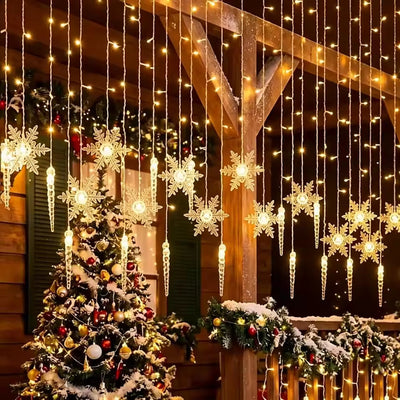 Lichtgordijn – 100 LED Sneeuwvlokken en IJspegels op USB of Batterij (5)