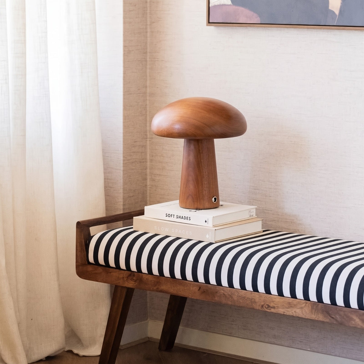 Mushroom Lamp - Houten Paddenstoel Tafellamp op bankje