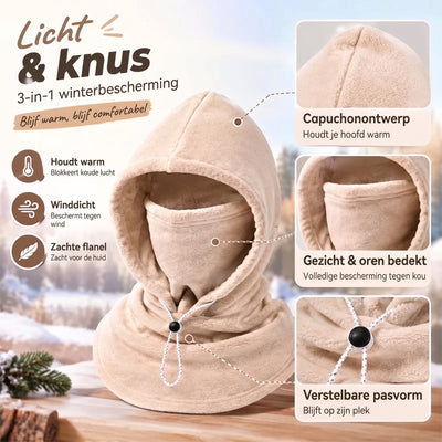 Norway Fleece Muts beige – capuchon, gezicht en oren bedekt