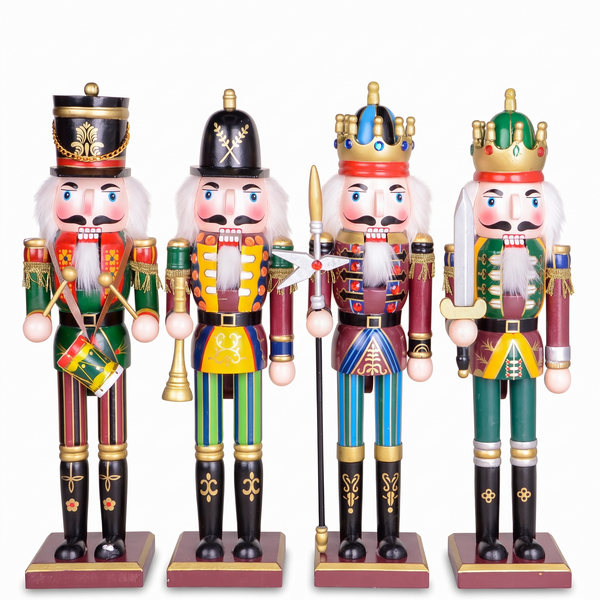 Nussknacker-Set mit 4 Figuren - Hölzerne Soldaten im Vintage-Stil, 30 cm