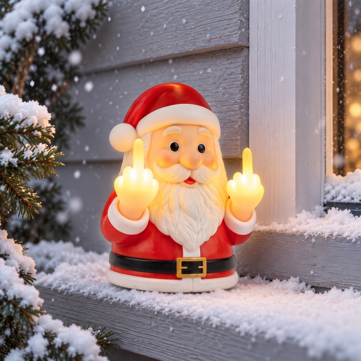 Ondeugende Kerstman Lamp - LED Kerstbeeld met Middelvingers