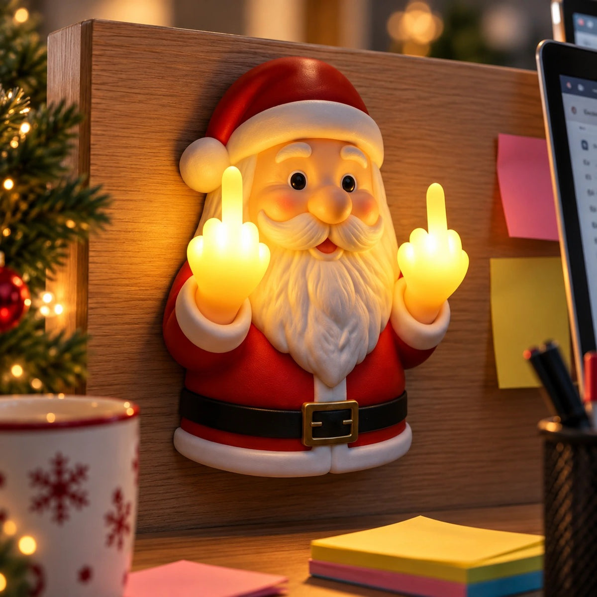 Ondeugende Kerstman Lamp op kantoor