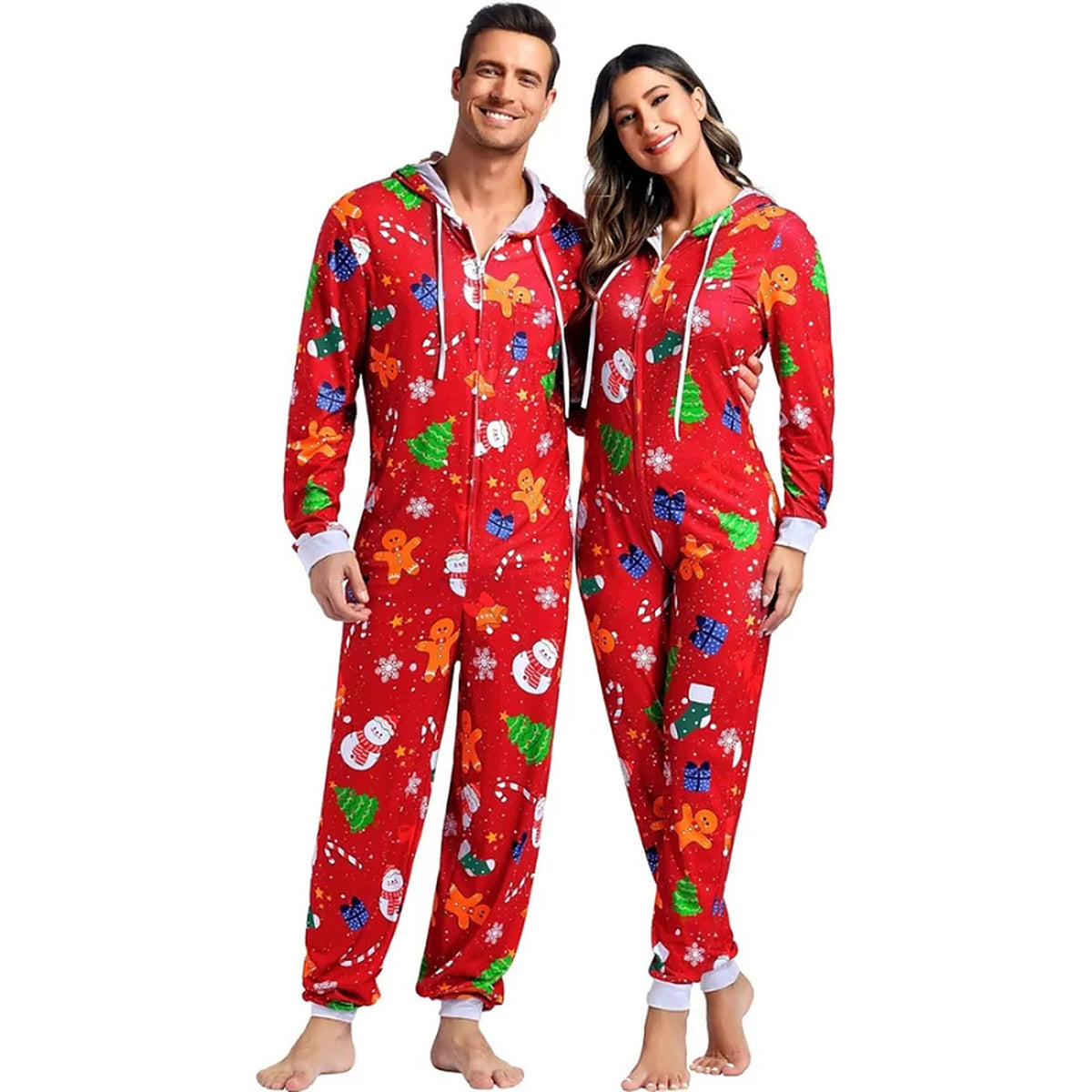 Onesie Volwassenen - Matching Kerstset voor Koppels met Rits