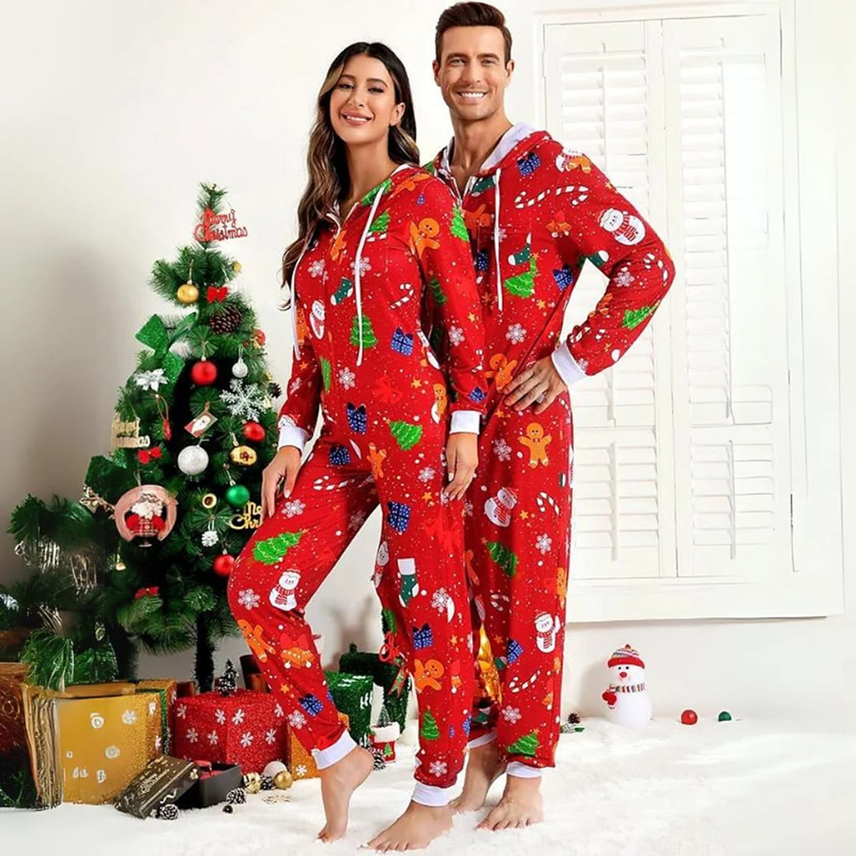 Onesie Volwassenen – Matching Kerstset voor Koppels met Rits (5)