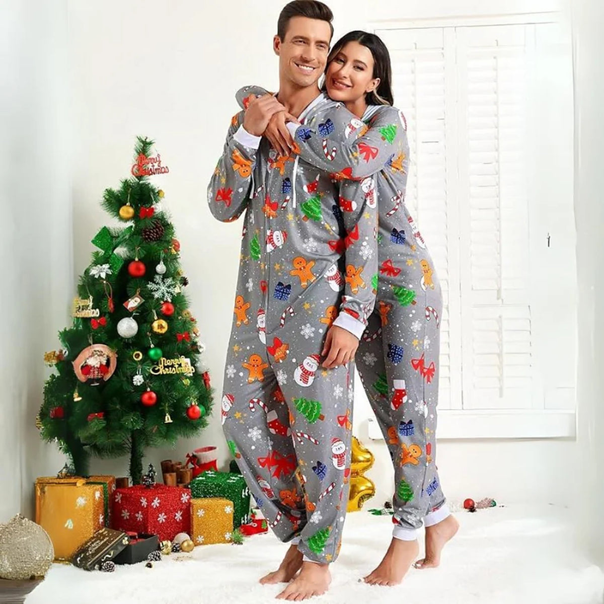 Onesie Volwassenen – Matching Kerstset voor Koppels met Rits (8)