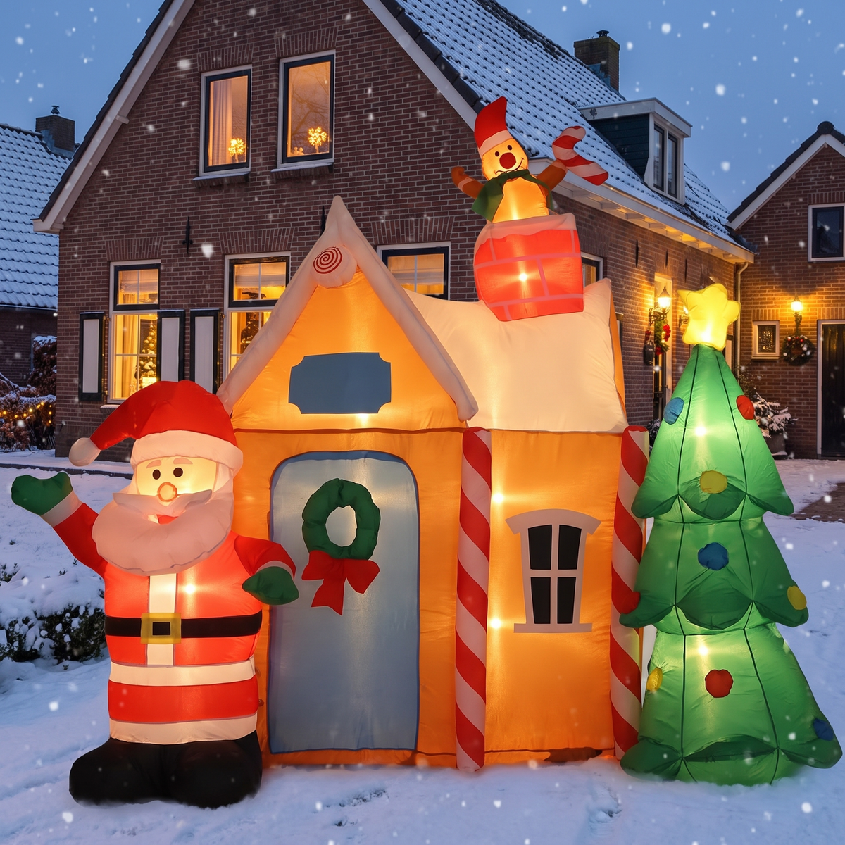 Opblaasbare Kerstman 180 cm - Kersthuis met Kerstboom en LED Verlichting