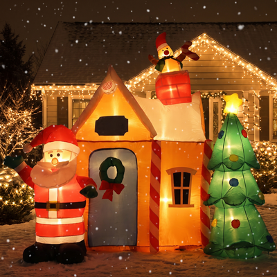 Opblaasbare Kerstman 180 cm – Kersthuis met Kerstboom en LED Verlichting (3)