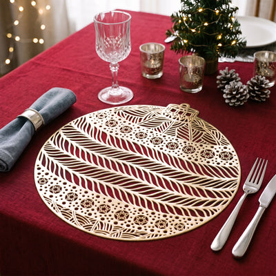 Placemat Kerst – Gouden Placemats in de Vorm van een Kerstbal (2)