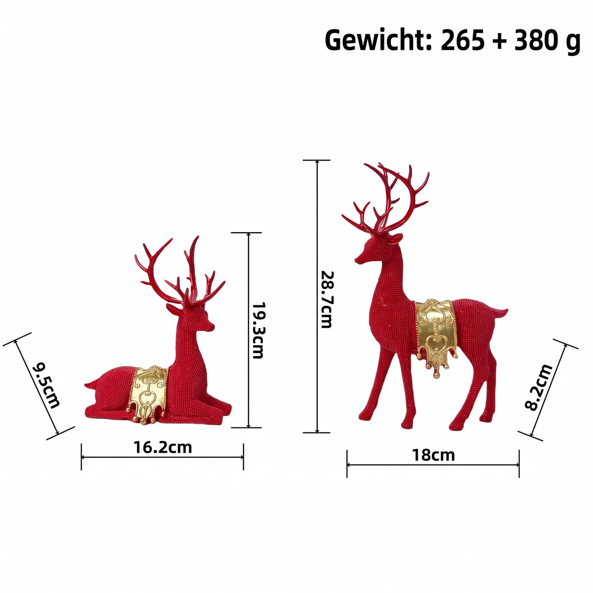 Rendier Beeldje - Set van 2 Fluwelen Kerstrendieren, Liggend en Staand