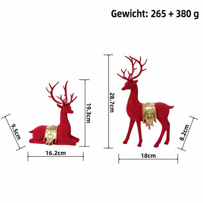 Rendier Beeldje - Set van 2 Fluwelen Kerstrendieren, Liggend en Staand