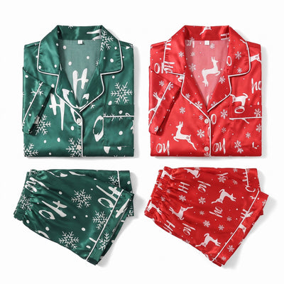 Satijnen Pyjama Dames – Korte Kerstset met Blouse en Short (3)