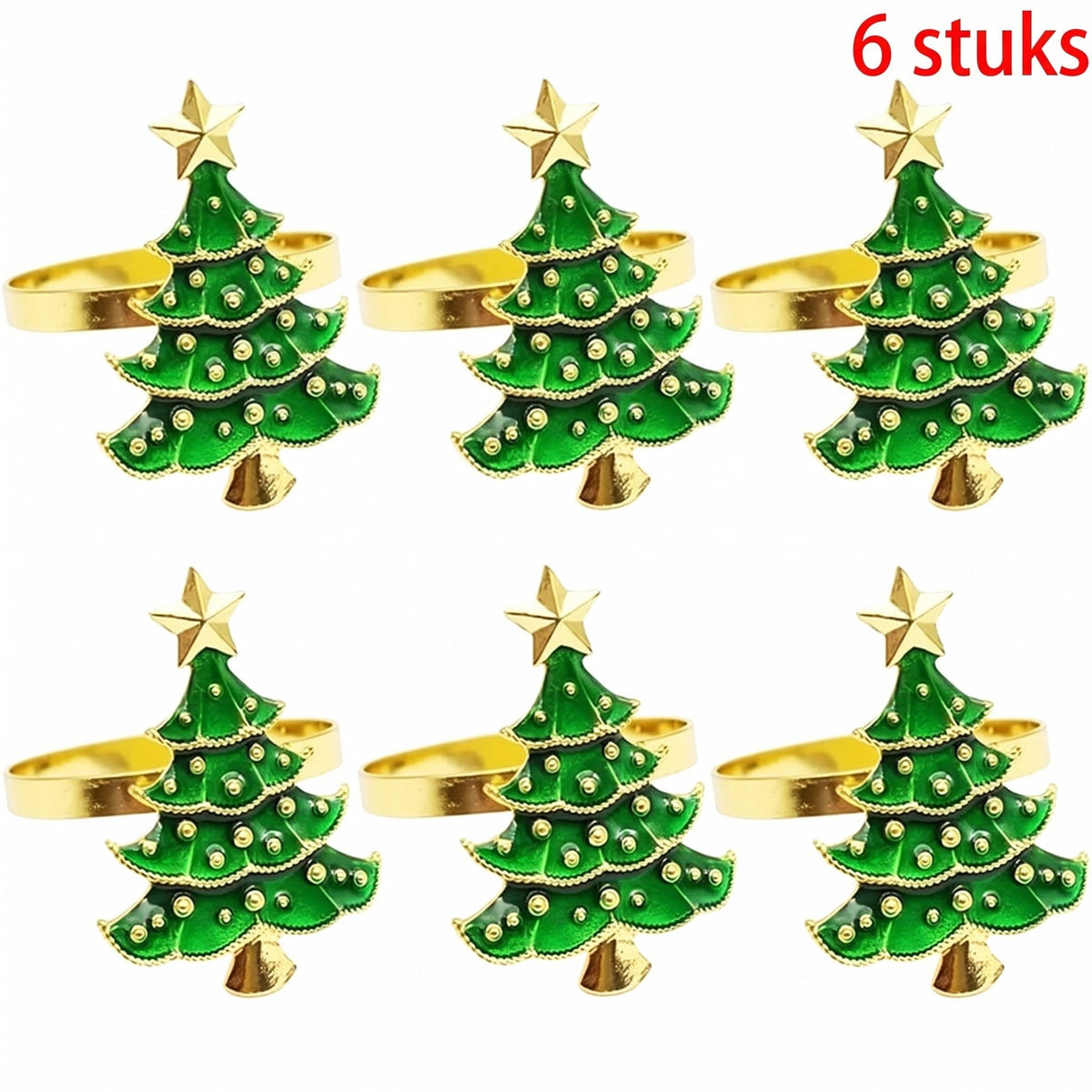 Servetringen Kerstboom - Set van 6 Servetringen in Groen of Goud