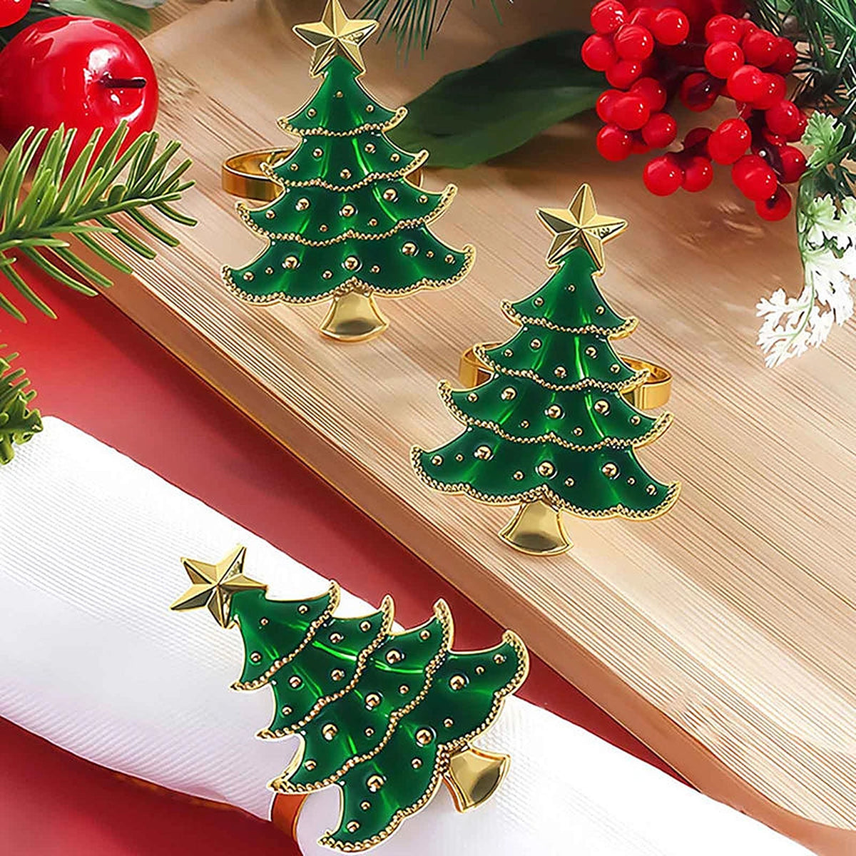 Servetringen Kerstboom – Set van 6 Servetringen in Groen of Goud (5)