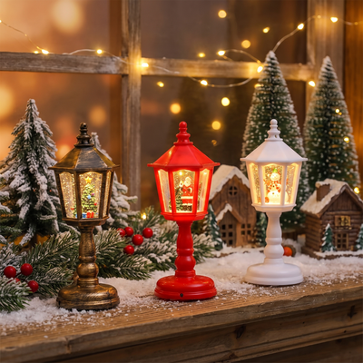 Sneeuwbol Lantaarn – Verlichte Straatlantaarn met Dwarrelende Glitter (2)