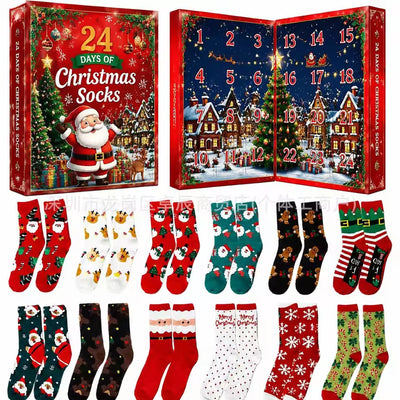 Sokken adventskalender met 12 paar kerstsokken