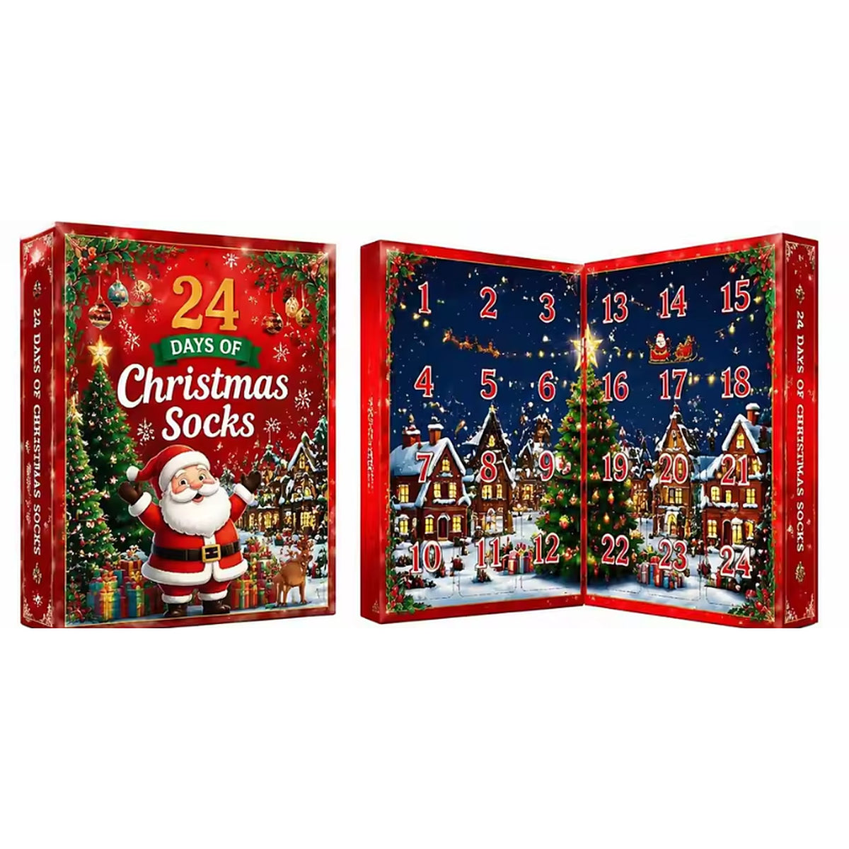 Dubbel openslaande doos van de sokken adventskalender