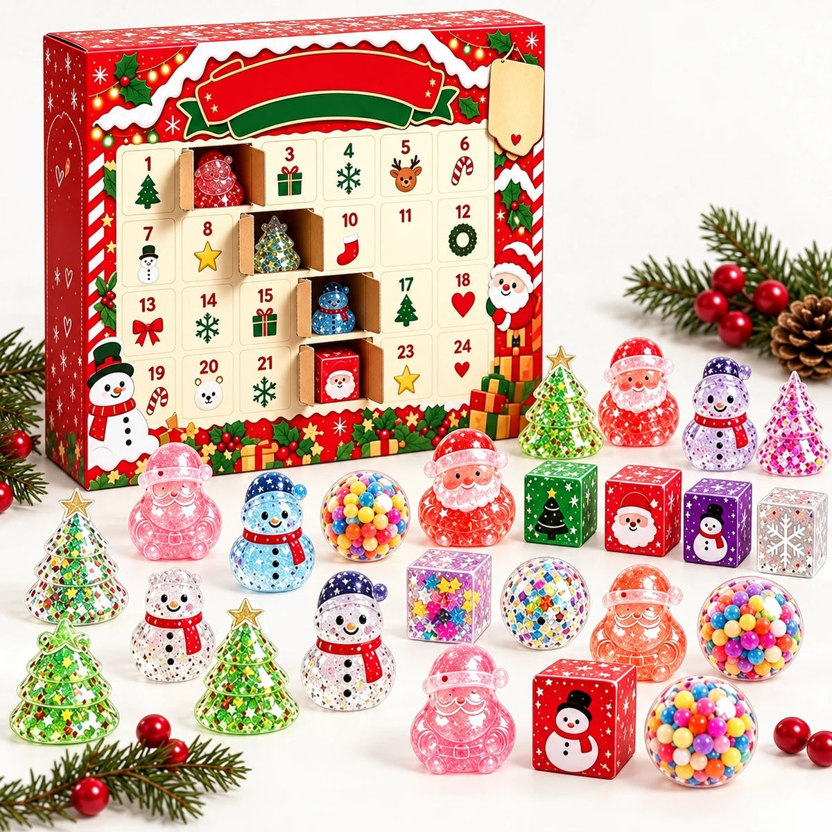 Squishies Adventskalender Glitter Kerstfiguren