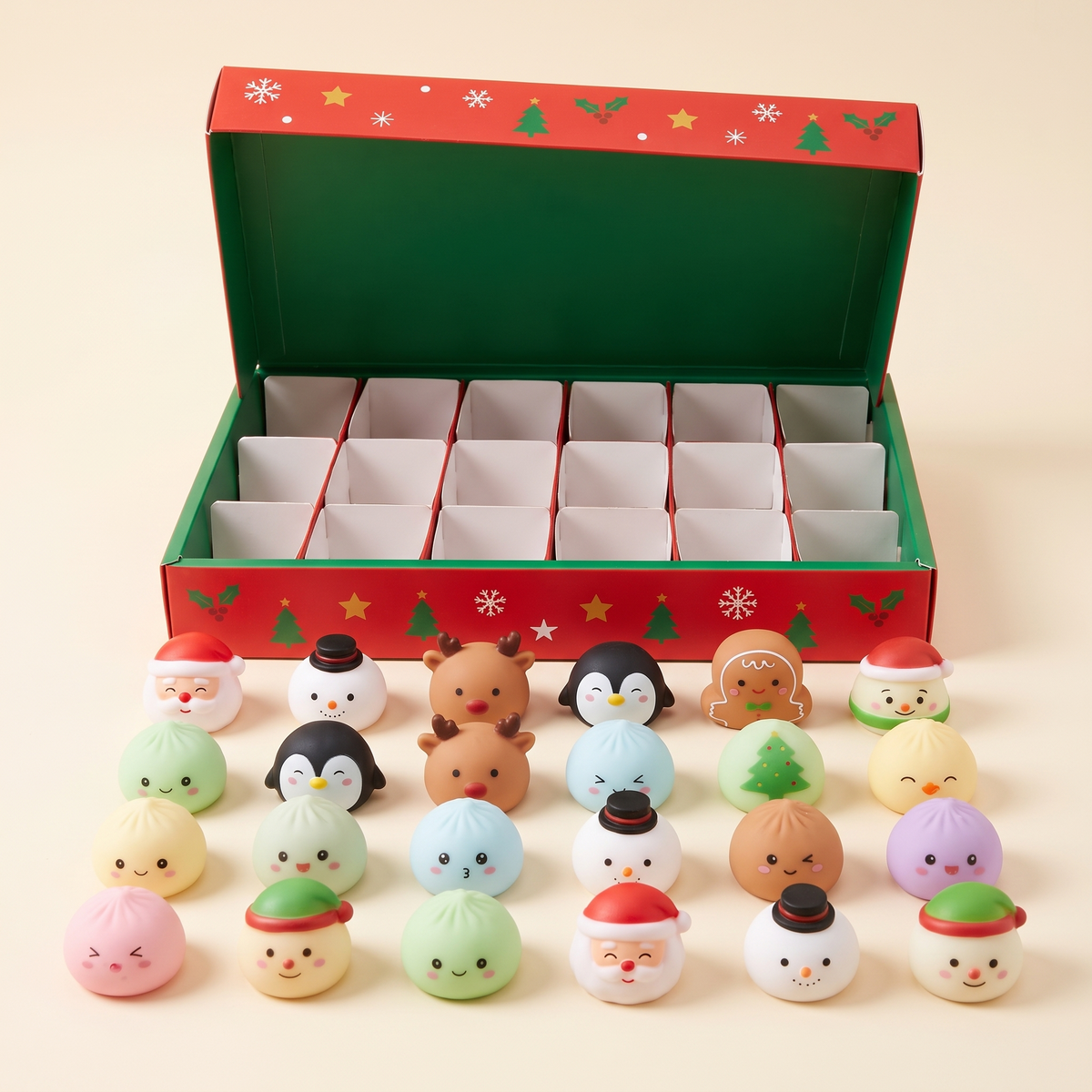 Squishy Adventskalender - 24 Zachte Knijpfiguurtjes om af te Tellen naar Kerst