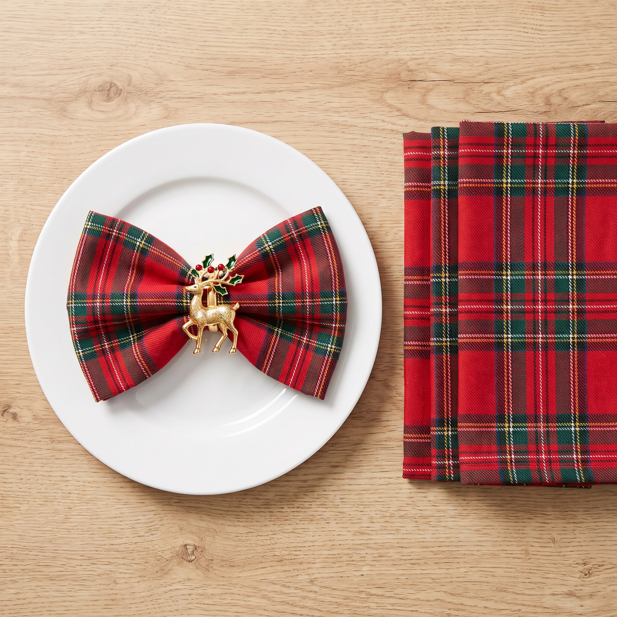 Stoffen Kerstservetten - Set van 12 Geruite Servetten