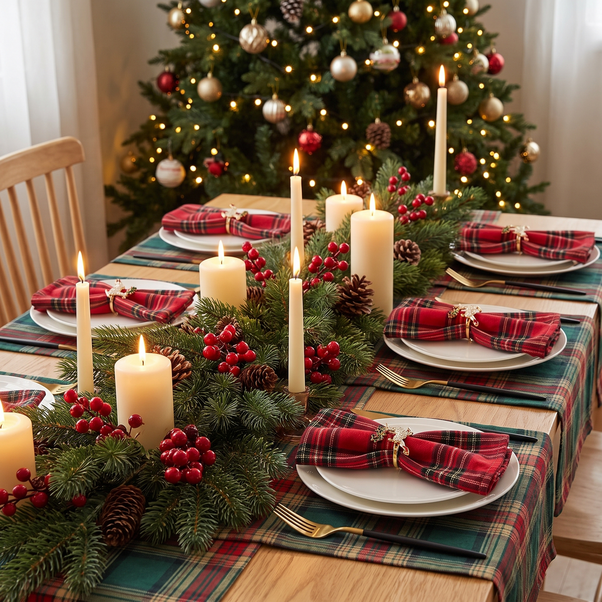 Stoffen Kerstservetten – Set van 12 Geruite Servetten (2)