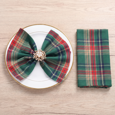 Stoffen Kerstservetten Groen Tartan