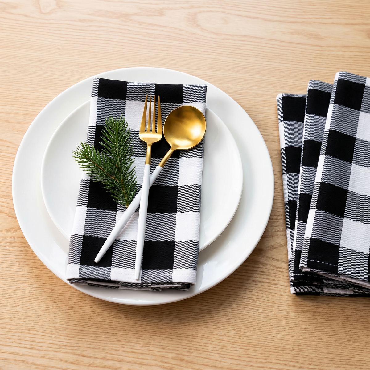 Stoffen Kerstservetten Zwart-Wit Ruit