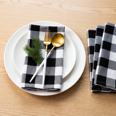 Stoffen Kerstservetten Zwart-Wit Ruit