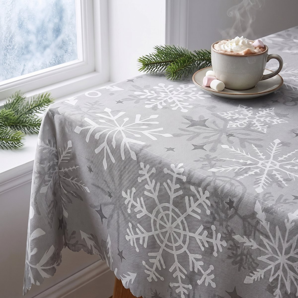 Tafelkleed Kerst – Waterafstotend Tafellaken met Zilveren Sneeuwvlokken (3)
