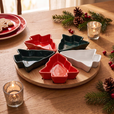 Tapasplank Kerst – Bamboe Serveerplank met 5 Kerstboom Bordjes (2)