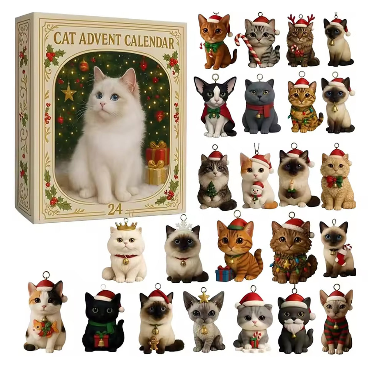 Katten adventskalender met 24 hangers