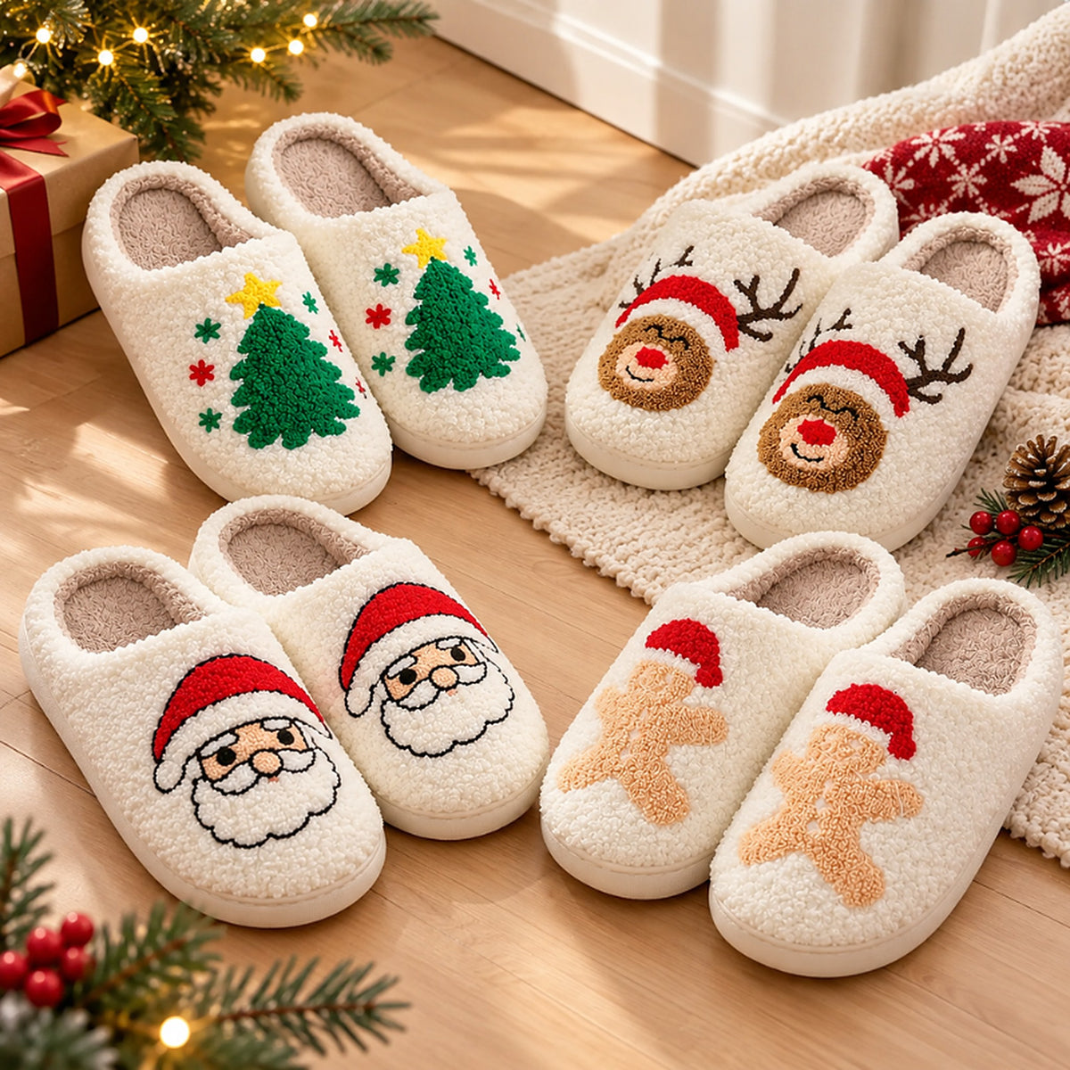 Teddy Pantoffels – Retro Kerstsloffen met Antislipzool (7)