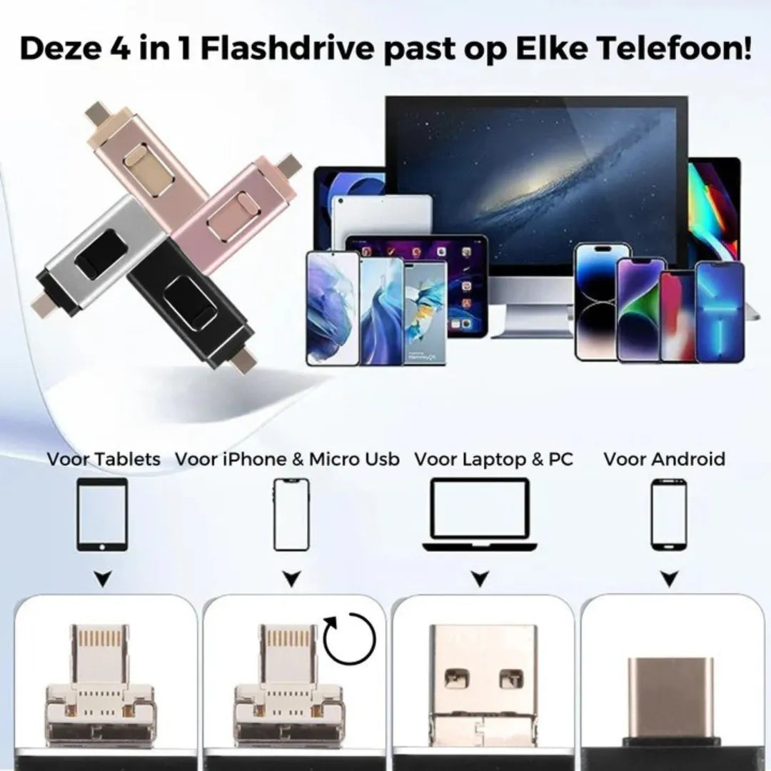 Flashdrive - USB | Stockage Téléphone Universel FlexiStore 4-en-1