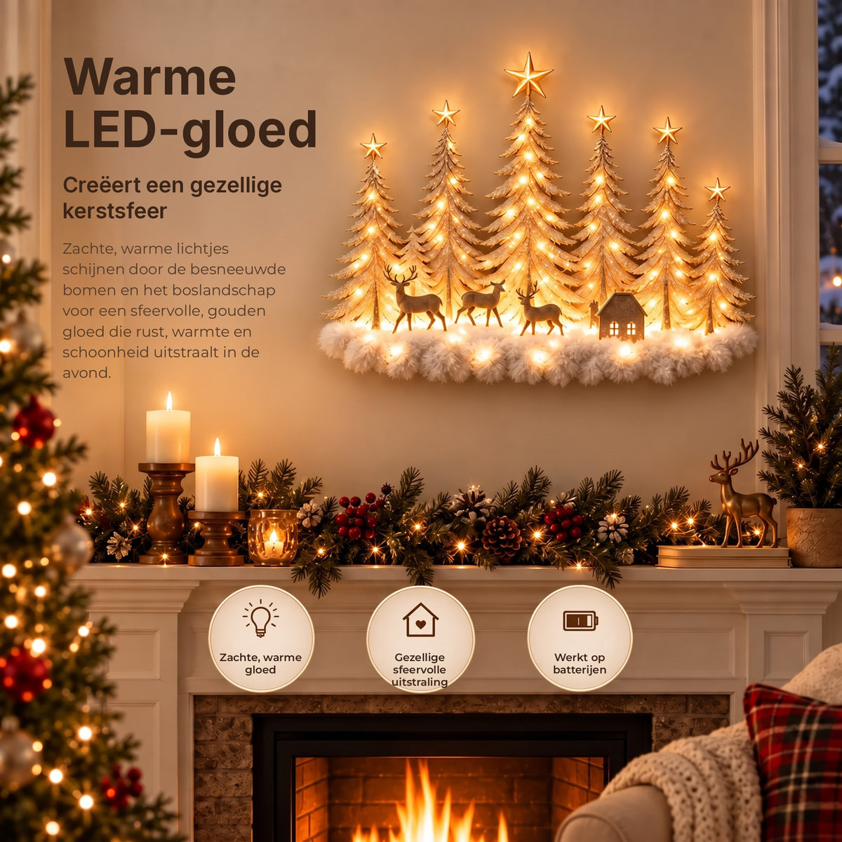 Warme LED-gloed van de winterbos wanddecoratie