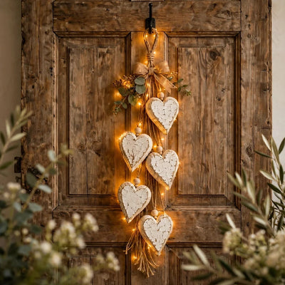 Wanddecoratie - Rustieke Houten Harten met Warme LED-Verlichting