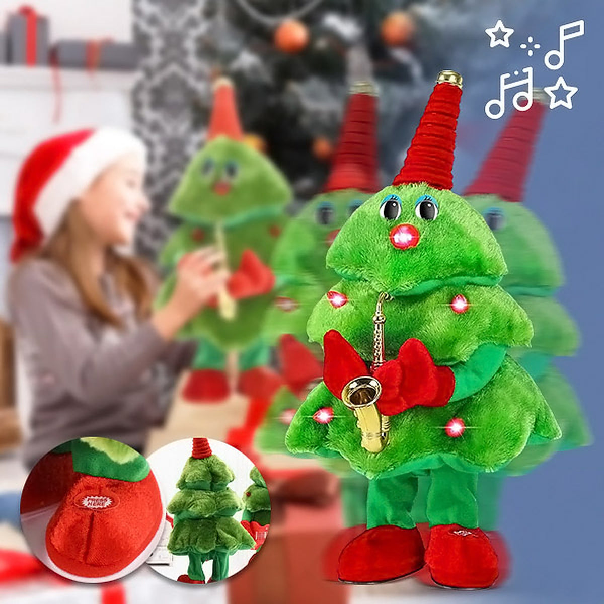 Zingende Kerstboom – Dansende Pluche Knuffel met LED en 8 Liedjes (2)